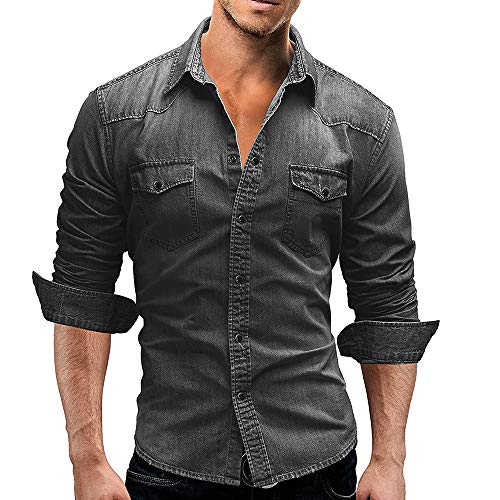 SOMTHRON Herren Jeanshemden Langarm Denim Hemd Slim Fit Freizeit Shirt M-3XL(LY,M) von SOMTHRON