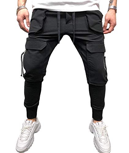 SOMTHRON Herren Joggerhose Multi-Pockets Fashion Cargo Pants Gym Workout Kordelzug Lange Hose Sporthose（BL6,3XL） von SOMTHRON