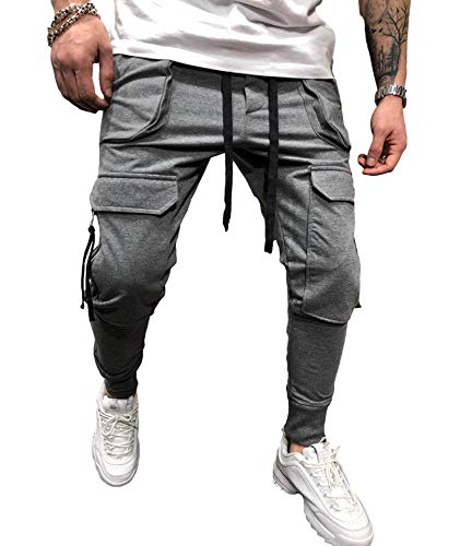 SOMTHRON Herren Joggerhose Multi-Pockets Fashion Cargo Pants Gym Workout Kordelzug Lange Hose Sporthose（GY6,3XL） von SOMTHRON