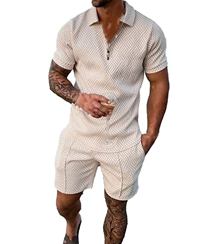 SOMTHRON Herren Kurze Sets 2 Stück Outfits Kurze Ärmel Zip Up Shirt und Shorts Set Sommer Anzug Casual Trainingsanzug Athletic Sport Anzüge BW-S von SOMTHRON