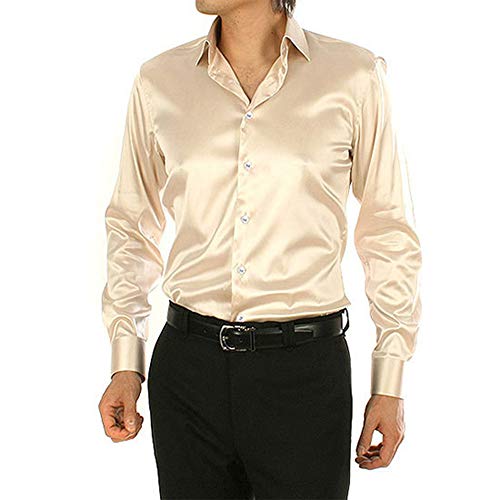 SOMTHRON Herren Mode Glänzt Regelmäßig Fit Seid Hemd Business 20 Farben(YE,2XL) von SOMTHRON