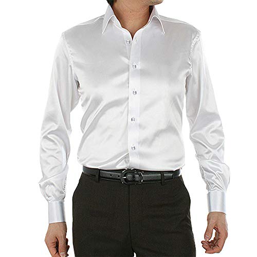 SOMTHRON Herren Mode Glänzt Regelmäßig Fit Seid Hemd Business 20 Farben, 3XL, Weiß von SOMTHRON