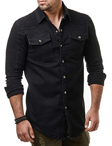 SOMTHRON Herren Slim Fit Jeanshemd Langarm Retro Denim Freizeithemd(BL,L) von SOMTHRON