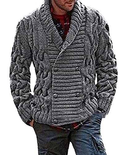 SOMTHRON Herren Zweireihig Strickjacke mit Schalkragen Warm Winter Cardigan Outwear(DG,M) von SOMTHRON