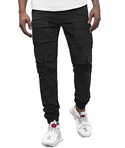 SOMTHRON Herrenmode Cargohose Kordelzug Elastische Taille Sportliche Joggerhose Multi Taschen Slim Fit Hose Jogginghose(BL,3XL) von SOMTHRON