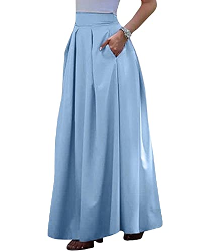 SOMTHRON Lässiger Damenrock in A-Linie mit hoher Taille plissierter einfarbiger ausgestellter Langer Rock mit Taschen(BE,L) von SOMTHRON