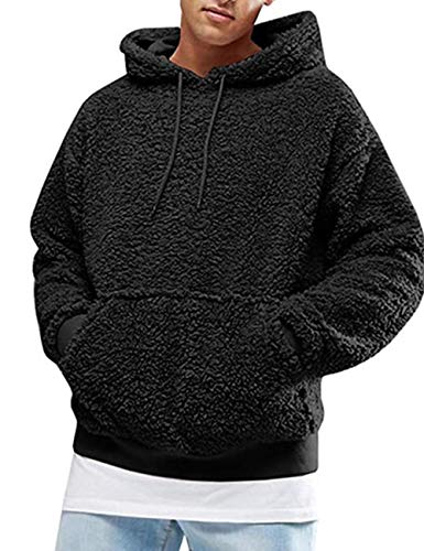 SOMTHRON Pullover Herren Hoodie Herren Kapuzenpullover Plüsch Hoodie Sweatshirt Teddy-Fleece Winter Pulli Warm Lose Pullover mit Taschen BL-M von SOMTHRON