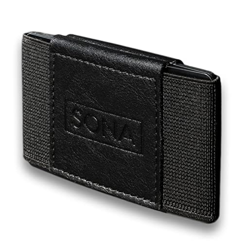 SONA Geldbörse - Slim Wallet - Flache Kartenhülle - 10 Karten - Leder - schwarz von SONA