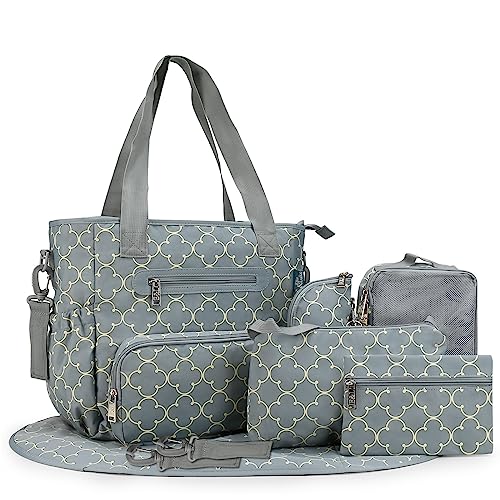 SONARIN 7er-Set Baby Wickeltasche,Multifunktionale Babytasche Mutter Windeltasche Reise Umhängetasche Tragetasche Handtasche mit Flaschentasche Wickelunterlage & Kinderwagen Haken(Hellblau) von SONARIN