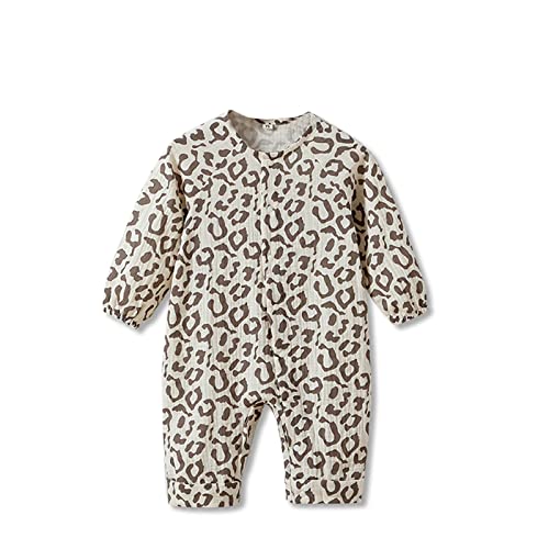 SONARIN Atmungsaktive Baby Strampler,Baumwolle Neugeborene Spielanzug Spieler Body Jumpsuit Sommer Langarm Baby Pyjamas Schlafstrampler Outfit für Baby Jungen Mädchen(Leopard Druck,66) von SONARIN