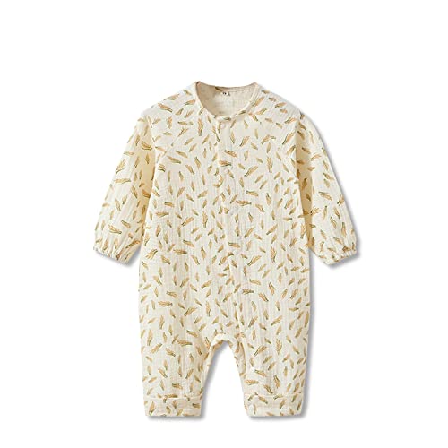 SONARIN Atmungsaktive Baby Strampler,Baumwolle Neugeborene Spielanzug Spieler Body Jumpsuit Sommer Langarm Baby Pyjamas Schlafstrampler Outfit für Baby Jungen Mädchen(Weizen,80) von SONARIN