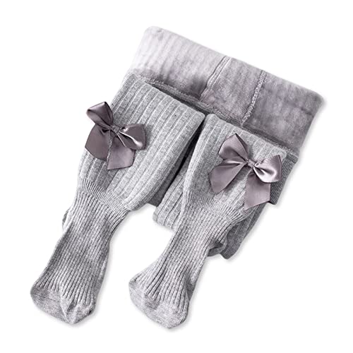 SONARIN Baby Mädchen Strumpfhosen,Baumwolle Strick Kinder Strumpfhose mit Schleife Warm Winter Baby Strümpfe Socken Leggings Hosen für Neugeborene Kleinkind 5-7 Jahre(Grau) von SONARIN