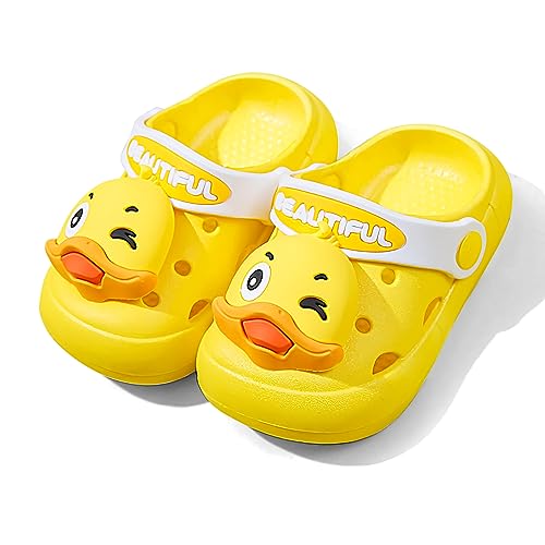 SONARIN Cartoon Kinder Clogs,Jungen Mädchen Gartenschuhe Pantoletten Atmungsaktiv Sommer Pantoffeln Kleinkinder Hausschuhe Latschen Sandalen für Strand Dusche(Ente 19CM) von SONARIN