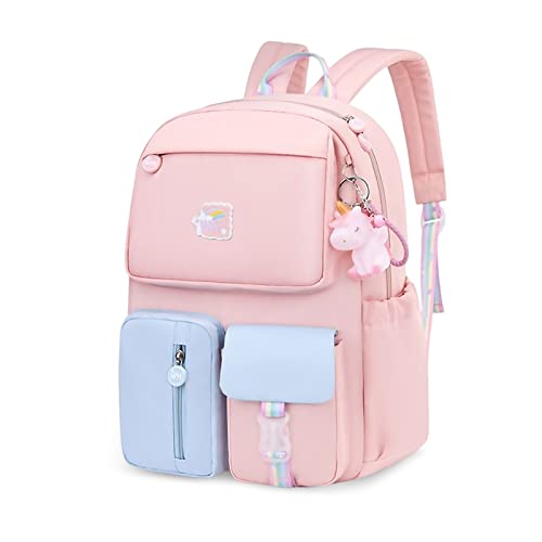 SONARIN Grundschulrucksack für Mädchen,Wasserdichter Leichter Große Kapazität Schulranzen Kinderrucksack Dauerhaft Mädchen Grundschule Ranzen Schulrucksack Büchertasche für Kinder(Rosa & Blau) von SONARIN