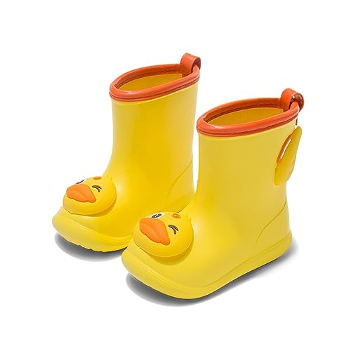 SONARIN Gummistiefel Kinder,Rutschfeste Kinder Regenstiefel Niedliche Cartoon Kleinkind Regenschuhe Baby-Gummistiefel Wasserdichte Stiefel für Mädchen Jungen 1-7 Jahre(Gelbe Ente,16CM) von SONARIN