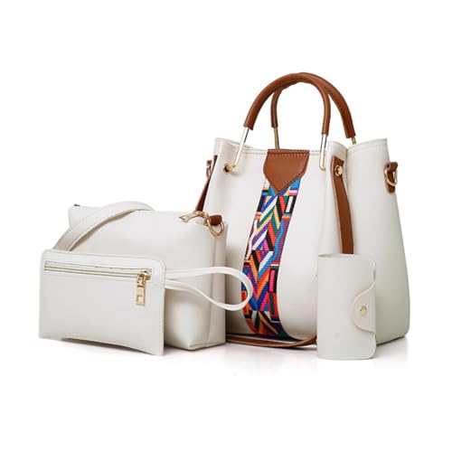 SONARIN Handtaschen Damen,4-Teiliges Set Henkeltasche Umhängetasche Geldbörse Kartenhalter,Mode PU-Leder Frauen Taschen Tragetasche Schultertasche für Arbeit Reise Täglich(Weiß) von SONARIN