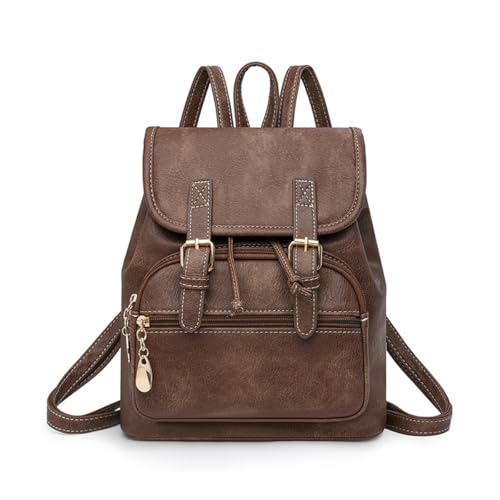 SONARIN Mini Rucksack Damen,Mode PU-Leder Casual Tagesrucksack Mädchen Schultasche,Leicht Anti-Diebstahl Frauen Rucksack für Reise College Arbeit(Kaffee) von SONARIN