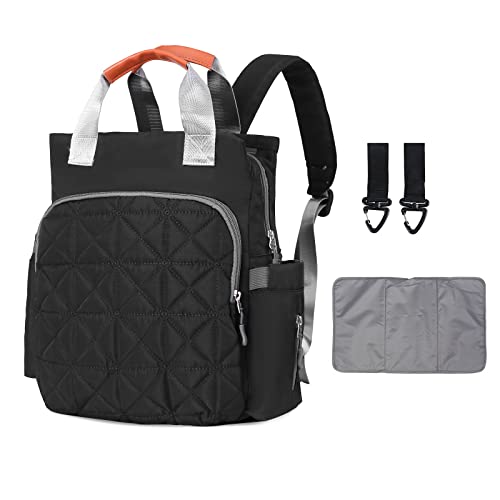 SONARIN Multifunktional Baby Wickelrucksack Wickeltasche,Großer Kapazität Wasserdicht Leicht Babytasche Wickeltasche Rucksack mit Wickelunterlage und Kinderwagen Haken für Mama und Papa(Schwarz) von SONARIN