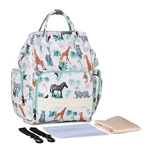 SONARIN Multifunktionale Wasserdichte Baby Wickelrucksack Wickeltasche,Große Kapazität Babytasche Tragbare Reise Wickeltasche Rucksack mit Wickelunterlage & Kinderwagen Haken(Tiere) von SONARIN