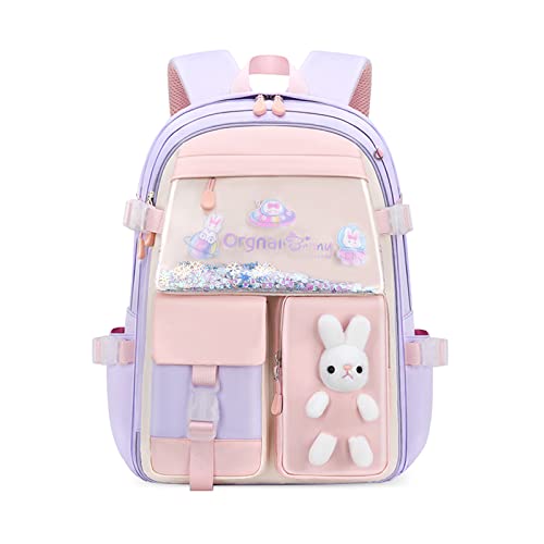 SONARIN Niedlicher Schulrucksack für Mädchen,Multi-Taschen Wasserdichter Hase Schulranzen Kinderrucksack Mädchen Grundschule Ranzen Grundschulrucksack Büchertasche für Kinder(Lila) von SONARIN