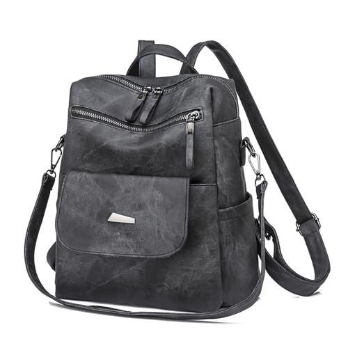 SONARIN PU Rucksack Damen,Große Kapazität Anti-Diebstahl-Rucksack Wasserdicht Causal Tagesrucksack Schultasche Mädchen Reise-Rucksack Umhängetasche Daypack für College Arbeit(Schwarz) von SONARIN