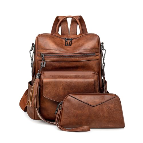SONARIN PU Rucksack Tasche Damen,Wasserdicht Mode Damen Rucksack mit Geldbeutel Cityrucksack Tagesrucksack Handtasche,Convertible Umhängetasche für Schule Arbeit Reisen(Braun) von SONARIN