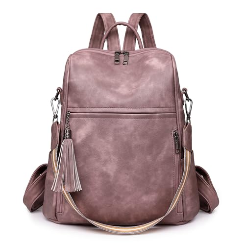 SONARIN Retro Rucksack Damen,Mode PU Anti-Diebstahl-Rucksack Casual Tagesrucksack Mädchen Schultasche Wasserdicht Reise-Rucksack Umhängetasche Daypack für College Arbeit(Rosa) von SONARIN