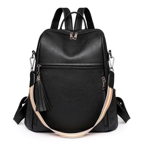 SONARIN Retro Rucksack Damen,Mode PU Anti-Diebstahl-Rucksack Casual Tagesrucksack Mädchen Schultasche Wasserdicht Reise-Rucksack Umhängetasche Daypack für College Arbeit(Schwarz) von SONARIN