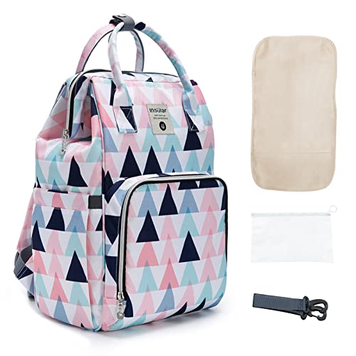 SONARIN Stilvoller Multifunktionaler Baby Wickelrucksack Wickeltasche,Große Kapazität Wasserdicht Babytasche Wickeltasche Rucksack Reisetasche mit Wickelunterlage & Kinderwagen Haken(Dreieck) von SONARIN