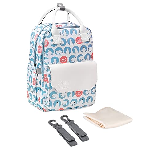 SONARIN Stylische Baby Wickelrucksack Wickeltasche,Leicht Wasserdicht Babytasche Großer Kapazität Wickeltasche Rucksack Reisetasche mit Wickelunterlage & Kinderwagen Haken(Eisbär) von SONARIN