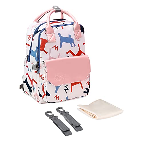 SONARIN Stylische Baby Wickelrucksack Wickeltasche,Leicht Wasserdicht Babytasche Großer Kapazität Wickeltasche Rucksack Reisetasche mit Wickelunterlage & Kinderwagen Haken(Pony) von SONARIN