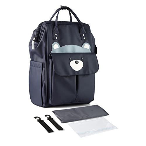 SONARIN Stylische Großer Kapazität Baby Wickelrucksack Wickeltasche,Multifunktions Wasserdicht Babytasche Wickeltasche Rucksack Reisetasche mit Wickelunterlage & Kinderwagen Haken(Dunkelblau) von SONARIN