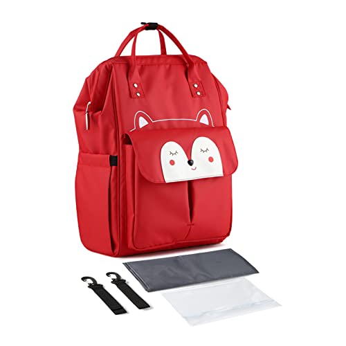 SONARIN Stylische Großer Kapazität Baby Wickelrucksack Wickeltasche,Multifunktions Wasserdicht Babytasche Wickeltasche Rucksack Reisetasche mit Wickelunterlage & Kinderwagen Haken(Rot) von SONARIN