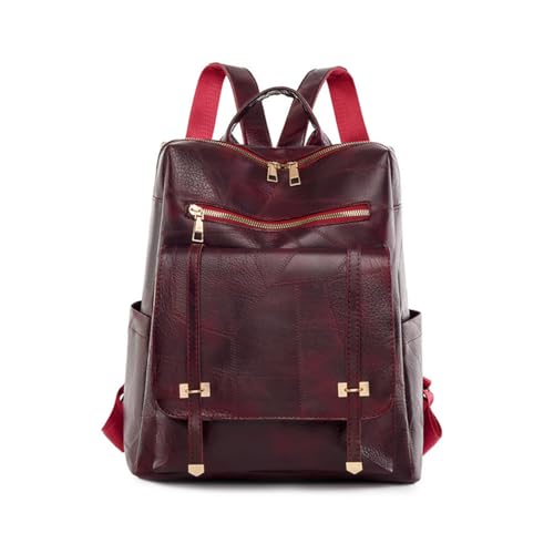 SONARIN Wasserdicht Rucksack Damen,Vintage PU Mode Rucksack Frauen Anti-Diebstahl Leicht Casual Tagesrucksack Mädchen Schultasche Reise-Rucksack Daypack für College Arbeit(Rot) von SONARIN