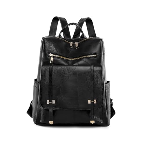 SONARIN Wasserdicht Rucksack Damen,Vintage PU Mode Rucksack Frauen Anti-Diebstahl Leicht Casual Tagesrucksack Mädchen Schultasche Reise-Rucksack Daypack für College Arbeit(Schwarz) von SONARIN