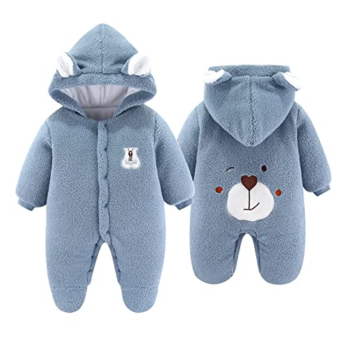 SONARIN Winter Baby Strampler mit Kapuze,Warme Baby Jungen Mädchen Overall Winterjacke Schneeanzug Spieler Body Jumpsuit Baby Pyjamas Schlafstrampler Outfit für Neugeborene(Blau) von SONARIN