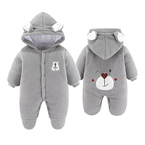 SONARIN Winter Baby Strampler mit Kapuze,Warme Baby Jungen Mädchen Overall Winterjacke Schneeanzug Spieler Body Jumpsuit Baby Pyjamas Schlafstrampler Outfit für Neugeborene(Grau) von SONARIN