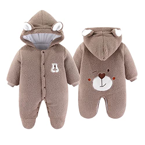 SONARIN Winter Baby Strampler mit Kapuze,Warme Baby Jungen Mädchen Overall Winterjacke Schneeanzug Spieler Body Jumpsuit Baby Pyjamas Schlafstrampler Outfit für Neugeborene(Kaffee) von SONARIN