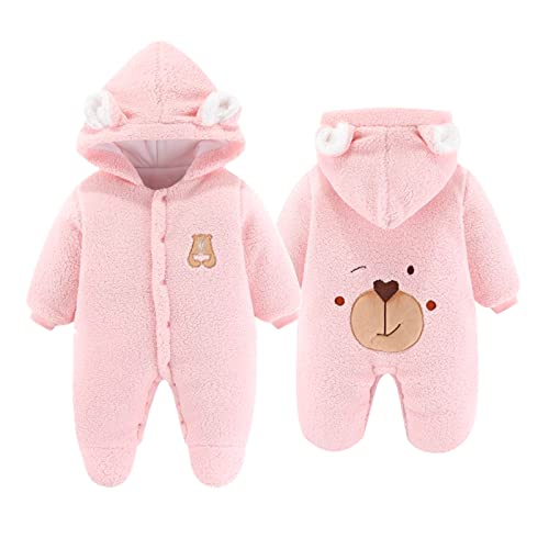 SONARIN Winter Baby Strampler mit Kapuze,Warme Baby Jungen Mädchen Overall Winterjacke Schneeanzug Spieler Body Jumpsuit Baby Pyjamas Schlafstrampler Outfit für Neugeborene(Rosa) von SONARIN