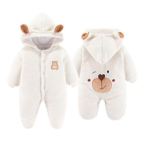 SONARIN Winter Baby Strampler mit Kapuze,Warme Baby Jungen Mädchen Overall Winterjacke Schneeanzug Spieler Body Jumpsuit Baby Pyjamas Schlafstrampler Outfit für Neugeborene(Weiß) von SONARIN