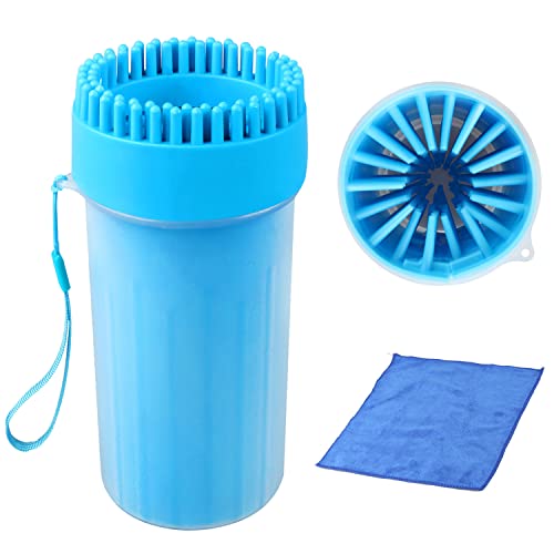 SONEER Pfotenreiniger für Hunde, Tragbare Hundepfoten Reiniger, Silikon Haustierpfotenreiniger mit Handtuch für Katzen und Hunde Paw Washer (10 * 17CM) von SONEER