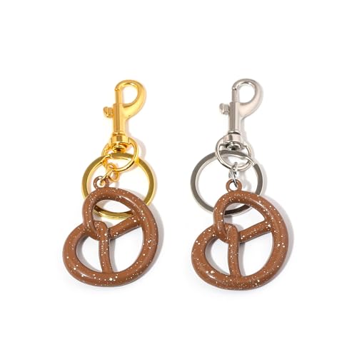 SONGCHANGJEWELRY Niedlicher Brezel-Schlüsselanhänger für Frauen – Gold- oder Silber-Geldbörsenanhänger, Snack-inspiriertes Taschenzubehör, Geschenkidee für Freunde, Lebensmittelliebhaber oder von SONGCHANGJEWELRY