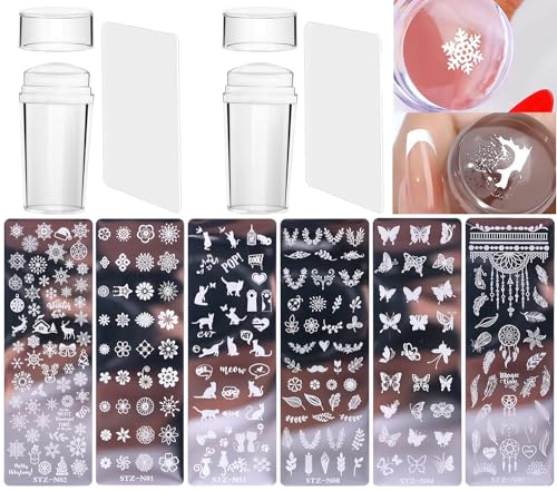 Set mit 10 französischen Nagelstempel-Schablonen, enthält 2 Stempel, 2 Spatel, 6 Musterschablonen für Nagelkunst im französischen Stil, einfaches Nageldesign, Maniküre-Schablonen-Schablonen-Set Set mit 10 französischen Nagelstempel-Schablonen, enthält 2 Stempel, 2 Spatel, 6 Musterschablonen für Nagelkunst im französischen Stil, einfaches Nageldesign, Maniküre-Schablonen-Schablonen-Set von SONGJIE