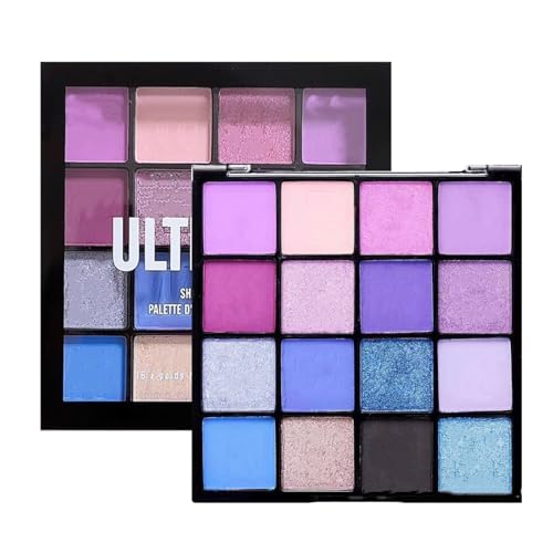 16 Farbe Lidschatten Palette - Schimmernde Lidschattenpalette Matte und glitzernde Lidschatten Paletten - Wasserdicht, Hochpigmentiert Blau Lila Augen Make-Up (Blau Lila) von SONGQEE