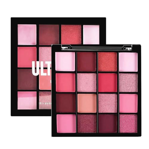 16 Farbe Lidschatten Palette - Schimmernde Lidschattenpalette Matte und glitzernde Lidschatten Paletten - Wasserdicht, Hochpigmentiert Rosa Rot Augen Make-Up (Rosa Rot) von SONGQEE