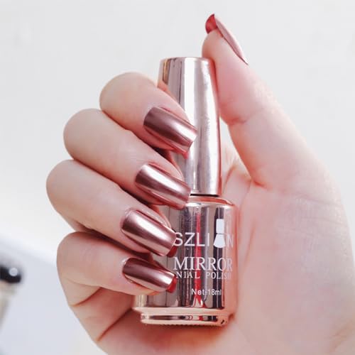SONGQEE 18ml Metall Nagellack Spiegel-Effekt - Mirror Nagellack Lack Chrom Nail Polish - Spiegeleffekt Hochglanzgel Maniküre Nagellack - Langlebig Nicht Abziehbar (Champagner-Rosa 02) von SONGQEE