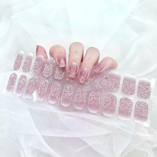 22PCS Gel Nagellack Aufkleber - Full Wraps Nagelaufkleber UV/LED-Lampe Erforderlich Cured Gel Nail Strips (Schimmer Rosa) von SONGQEE