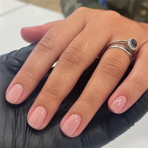 24 Stück Press on Nails Kurz - Square Nägel zum Aufkleben - Glänzend Rosa Künstliche Nägel - Fingernägel zum Aufkleben Acryl Full Cover für Frauen Mädchen Nail Art Maniküre (Leicht Rosa) von SONGQEE