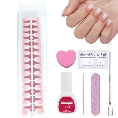 240 Stück Nude Gradient Soft Gel Press On Nails - Nude Short Square Nägel zum Aufkleben, Full Cover Nageltips Set - Glossy Künstliche Nägel, Natürliches & angenehmes Tragegefühl für Frauen und Mädchen von SONGQEE