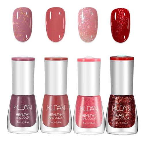 4PCS Nagellack Set - Schnell trocknende & lang anhaltende Nagellack auf Wasserbasis - Nail Polish für DIY Nageldesign (4PCS A Set Red Style, Normal) von SONGQEE